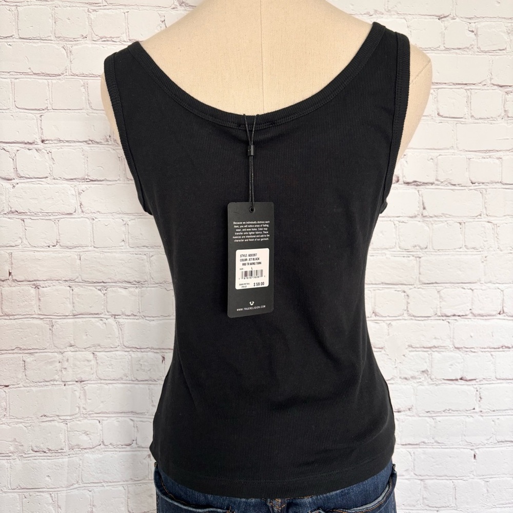TRUE RELIGION Black Ribbed Wing World Tour Tank Top--NWT--L - Picture 7 of 13